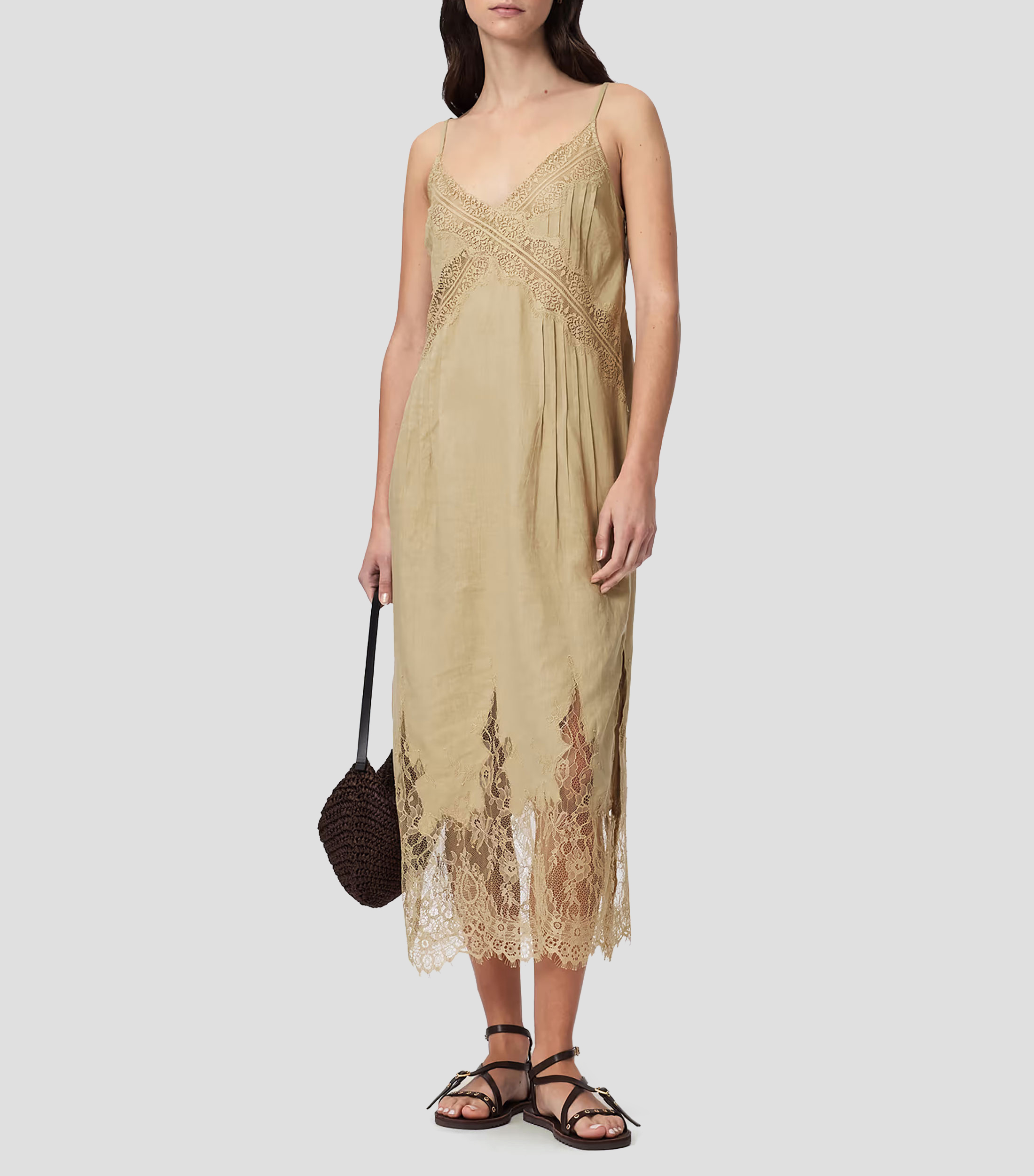 Vestido midi liso con detalle decorativo Mujer